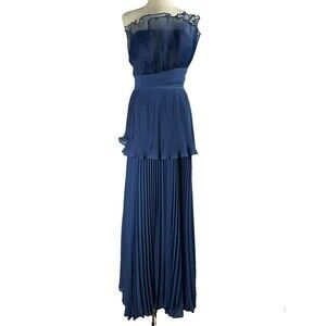 Blue Pleated Formal Maxi Dress Womens XS-S(32 Bust) Prom Event Wedding Bridal
